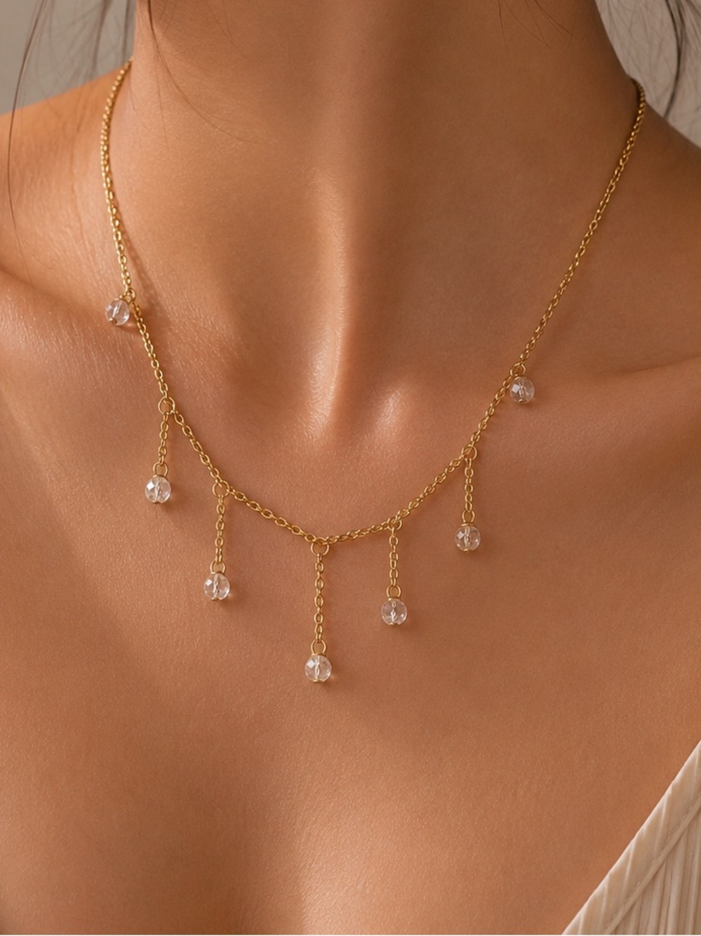 #222 Tear Drop CZ Gold Plate Tiered Necklace